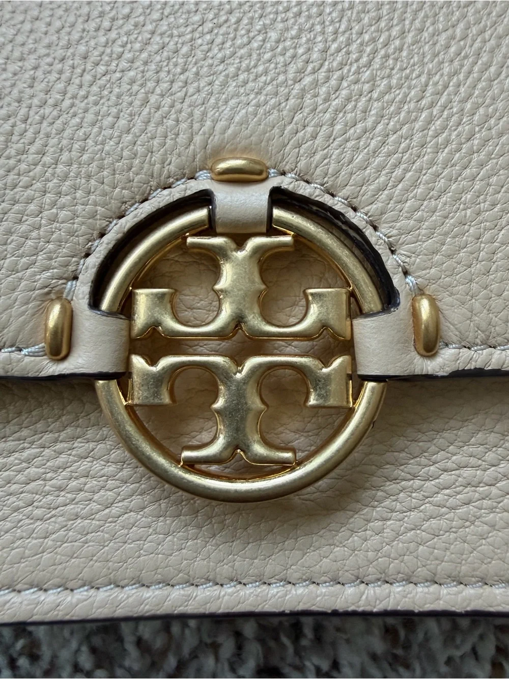 Tory Burch Miller Beige Leather Wallet Clutch with Gold Logo